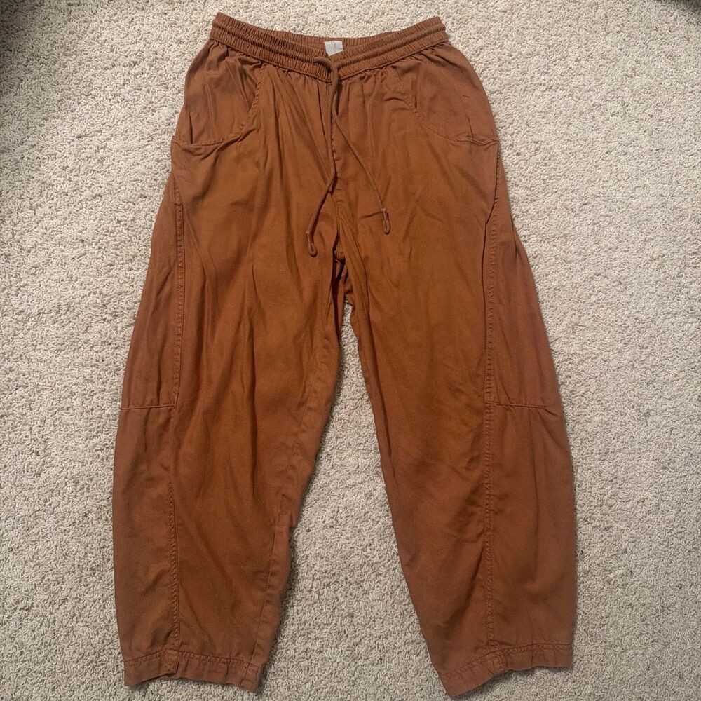 Joie Women's S Rust Orange Lyocell Cotton Pull-On Pants Elastic Waist Baggy Y2K